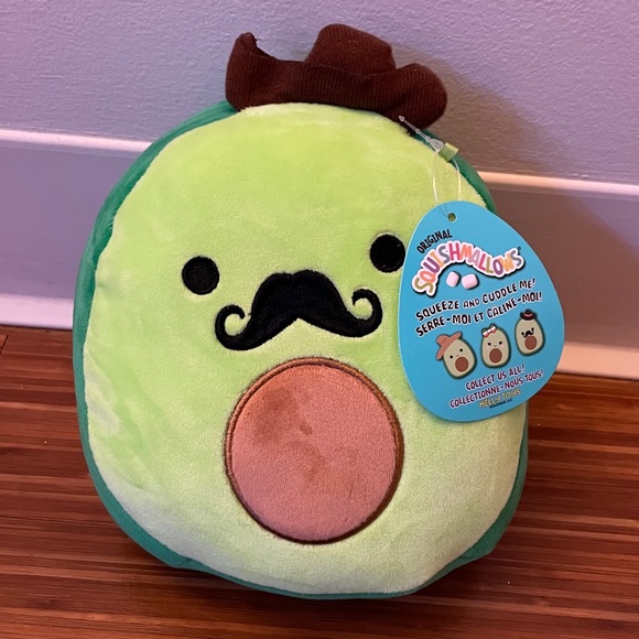 avocado squishmallow with mustache